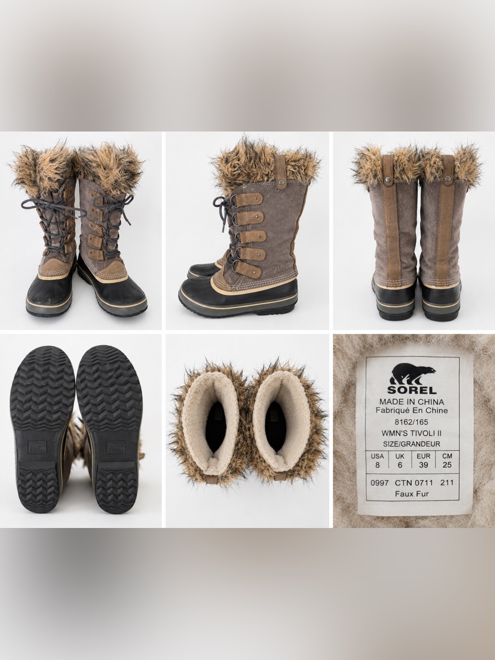 Sorel Women's Tall Lace-Up Winter Boot in Taupe with Faux Fur Cuff